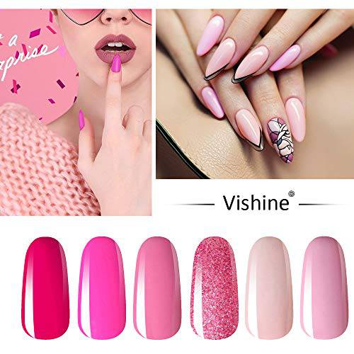Vishine Gel Nail Polish Kit Soak Off 6pcs Pink Nail Polish Nail Art Manicure New Starter Gift Set 8ml