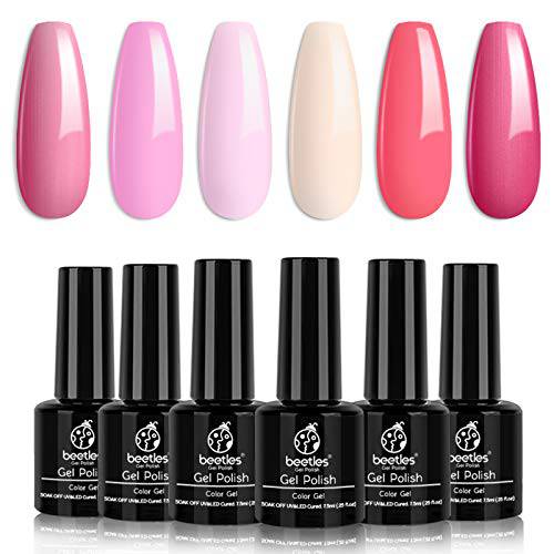 Beetles Gel Nail Polish Set - 6 Colors Pink Rose Red Spring Summer Nail Gel Kit Sweetheart Candies Collection Gifts for Women Mom Girlfriend Soak Off LED Nail Lamp Light Gel Manicure Kit