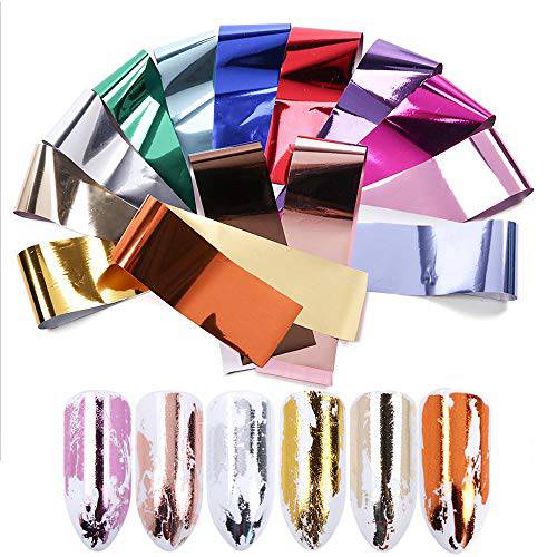 14 Sheets Metallic Color Holographic Nail Foil Transfer Sticker Roll Set, Mwoot Mix-Pattern Nail Art Stickers, Wraps Decals Starry Sky Manicure Kit,Gold, Silver, Rose Gold(1.57inchs*7.87inchs)