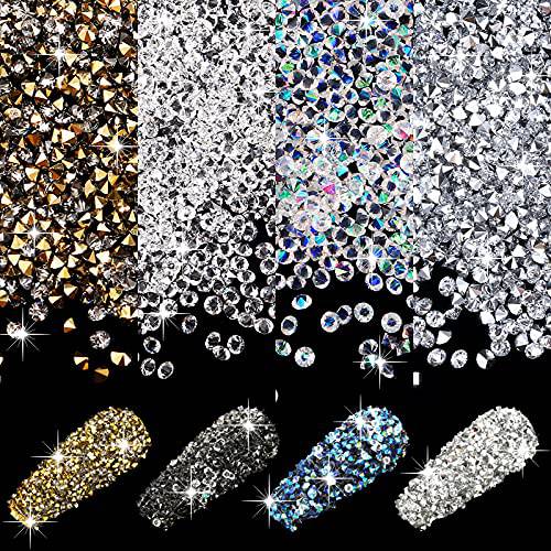 11520 Pieces 1.2 mm Mini Crystals Micro Pixie Nail Rhinestones DIY Crystal Gems Stones Glass Sand Rhinestones for Home Beauty Salon Nail Decorations (White, Iridescent, Silver, Gold)