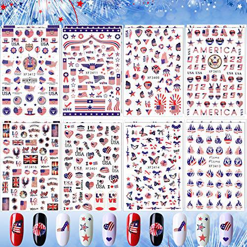 16 Sheets 4th of July Nail Stickers Independence Day Nail Art Stickers Patriotic American Flag Nail Stickers I Love America Nail Stickers Self-Adhesive Nail Decals Manicure Sticker for Memorial Day