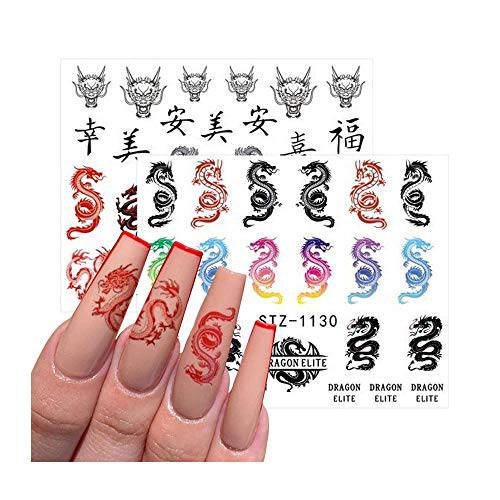 Lookathot 8Sheets 3D Nail Art Stickers Decals Laser Chinese Dragon and Phoenix Totem DIY Decoration Accessories Manicure Tools