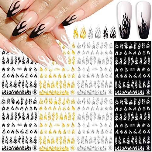 Flame Nail Art Stickers 3D Fire Flame Nail Decals Nail Art Supplies Self-Adhesive Nail Foil Designer Nail Stickers for Acrylic Nails Art Design DIY Manicure Tips Nail Vinyls Stencil Accessories