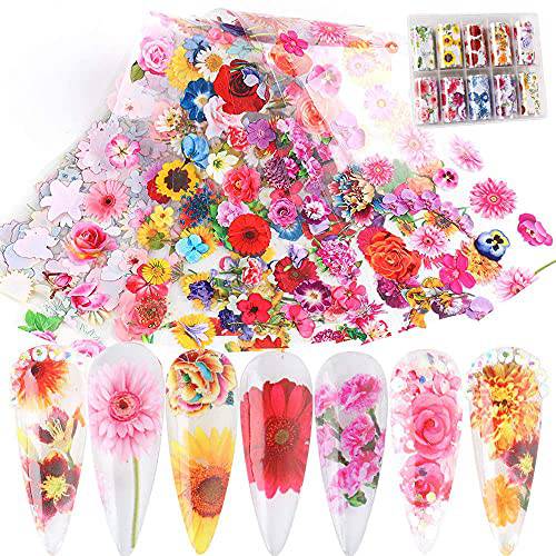 Blooming Flowers Nail Art Foil Box of 39inches Long Sheets Spring Floral Design Sunflower Rose Daisy for Manicure Acrylic Transfer Tips