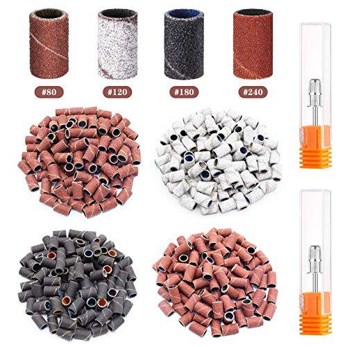 242 Pieces Professional Sanding Bands for Nail Drill 240 Pieces 3 Color Coarse Fine Grit Efile Sand Set 80120180240,2 Pieces 3/32 Inch Nail Drill Bits for Manicures and Pedicures (242-A)