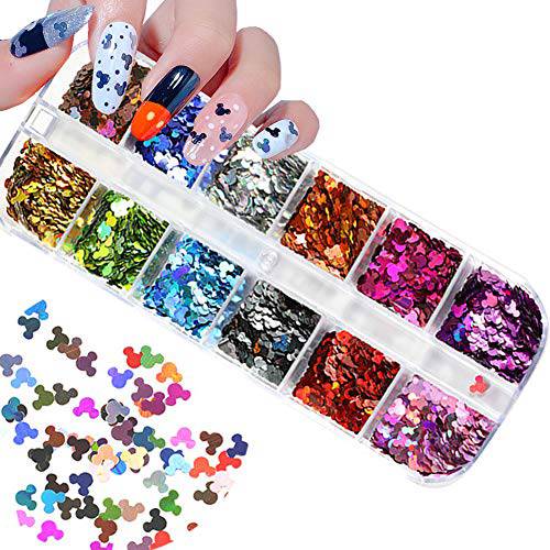 Holographic Nail Glitter Sequins Nail Art Supplies 12 Colors Designer 3D Nail Glitter Flakes for Nails Decoration Shiny Nail Sparkle Glitter Designs Acrylic Manicure Tips Charms Accessories