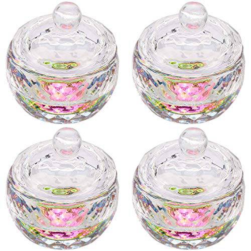 4 Pcs Colorful Dappen Dish Crystal Glass Monomer Holder with Lid for Nail Art Acrylic Liquid (Circle)