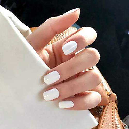 Jeweky Short Fake Nails White Press on Nail Square Full Cover Glossy Artificial False Nails for Women and Girls (24Pcs)