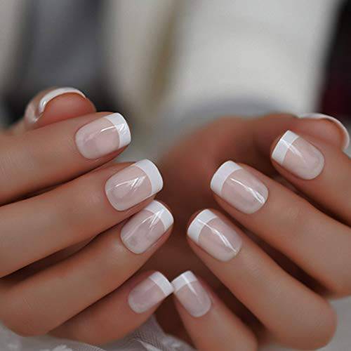 Aiyuan French Tips Press on Nails Short Square Nude Pink Small Fake Nails Natural Petite False Nails Instant Artificials Nails Full Cover Acrylic Faux Nails Glue on Nails for Women and Teen Girls Gift