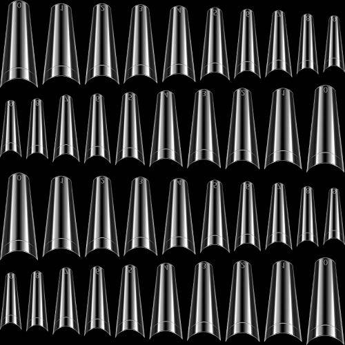 Coffin Nail Tips 1500 Pieces Clear Coffin Fake Nails Coffin Shaped Ballerina Nails Tips 10 Sizes Half Cover Artificial False Nails Tips for Manicure Nails Art Salons and Home DIY