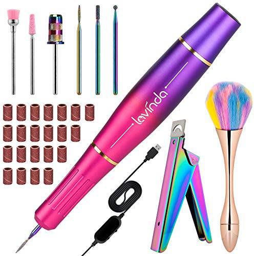 Cordless Nail Drill Machine Kit, Lavinda Aurora Rechargeable Electric Nail File Wireless Portable Nail Drill for Gel Acrylic Nails, E-file for Beginners, Manicure Tools with 12Pcs Nail Drill Bits