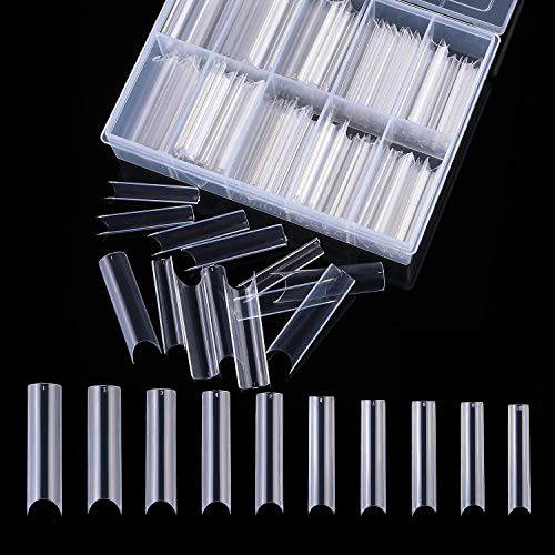 Long Clear Nail Tips for Acrylic C/U Curve Nails 200PCS XXL Straight Square Shape French False Nails Tips with Box