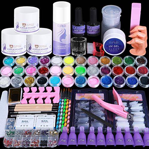 Curkey Acrylic Nail Kit with Drill and UV Light - 65 IN 1 Nail Kit Set Professional Acrylic with Everything -24 Glitter Acrylic Powder Liquid Monomer UV LED Nail Lamp Acrylic Nail Drill for Beginner