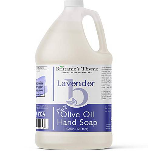 Brittanie’s Thyme Organic Olive Oil Castile Liquid Soap Refill, 1 Gallon Lavender | Made with Natural Luxurious Oils, Vegan & Gluten Free Non-GMO, For Face, Body, Dishes, Pets & Laundry