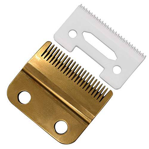 Professional 2-Hole Stagger Tooth Replacement Blades Set 2161, 1 Carbon Steel Fixed Blade, 1 Ceramic Moving Blade, Compatible with Wahl 5 Star Series Cordless Magic Clip Hair Clipper(Gold)