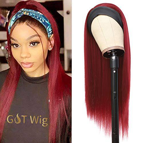 G&T Headband Wigs for Black Women Red Straight Glueless Wigs Heat Resistant Synthetic Wig for Daily Party Use (24 inch)