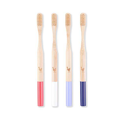 Native Birds Bamboo Toothbrush with Soft Bristles, Set of 4 Eco Friendly Toothbrushes, BPA Free, Designed in Ukraine
