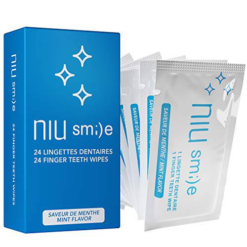 niu sm)e Finger Teeth Wipes for Adults | Fresh Mint Brush Ups for White Teeth, Healthy Gums & Oral Cleaning | Disposable Finger Toothbrush | 24 Individually Wrapped Teeth Wipes