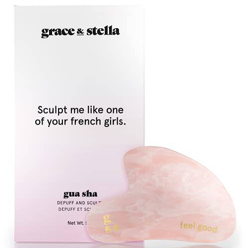 Rose Quartz Gua Sha Massage Tool - Guasha Tool For Face - Skincare Gua Sha Stone - Sculpting Jawline, Lymphatic Drainage, Depuffing, Massager - Face Gua Sha - Gusha Facial Tools for Scraping (Pink)