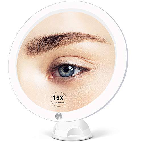Fabuday 15X Magnifying Mirror with Light - Upgraded 2021 Version Lighted Makeup Mirror with Magnification, Led Magnified Mirror for Bathroom with Suction Cups, Lighting Adjustable, Dual Power Supply