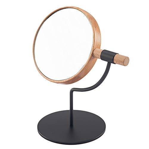 YEAKE Desk Table Mirror with Mental Stand, 3X Magnification Small Wooden Desktop Mirror,360° Rotation Countertop Mirror for Makeup (Black)