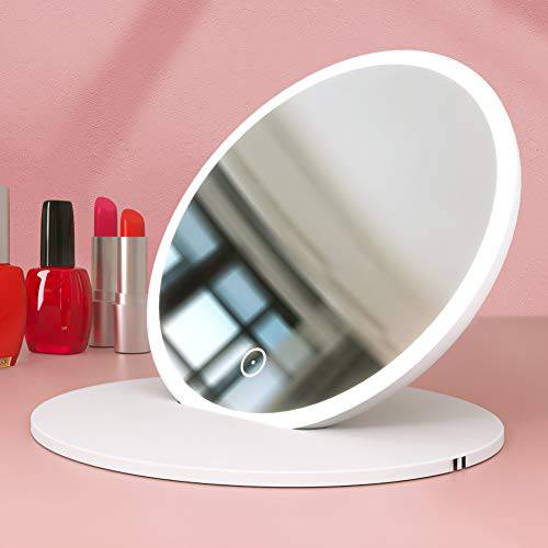 GANPE 2.5X Magnifying Makeup Mirror, 6 Inch Vanity Mirror with LED Lights, 3 Color Lighting Modes, Touch Screen High Definition Portable Multi-Functional Rechargeable Lighted Up Mirror