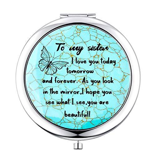 sedmart Sister Gifts from Sister,Sister Birthday Gift Ideas,Inspirational Engraved Compact Mirror