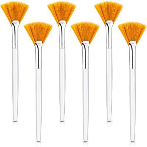 6 Pieces Fan Mask Brushes Soft Fan Facial Mask Applicator Tools Brush Makeup Brushes Cosmetic Tools with Handle for Peel Mask Makeup Women Girls (Gold Hair)