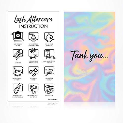 BRAWNA 50 pcs Lash Aftercare Cards, 3.5x2 in, Lash Thank You Cards, Eyelash Extensions Supplies, Thank You Cards, Lash Loyalty Cards, Lash Extension Kit