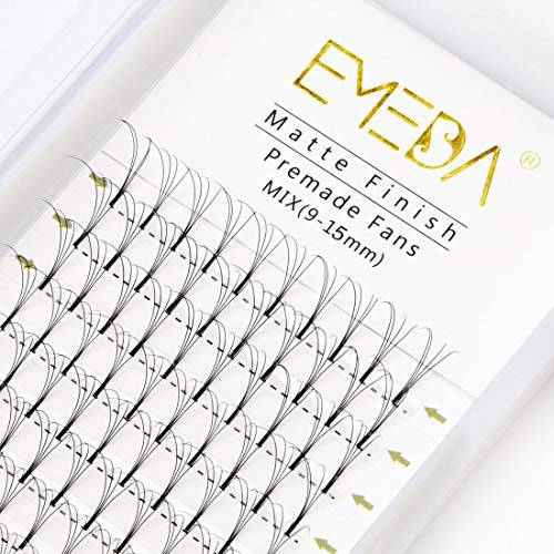 Premade Fans Eyelash Extensions Mixed Tray 9-15mm D Curl 0.10mm 4D Pre Made Volume Eyelash Extensions Promade Fanned Russian Volume Lash Extensions by EMEDA （4D 0.10 D 9-15 Mix）