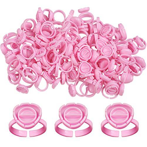 Fenshine 100 PCS Lash Glue Holder Glue Ring Cups Lash Extension Volume Lashes Quick Blossom Cups for Eyelash Extension Supply, 2 Methods of Use (Pink)