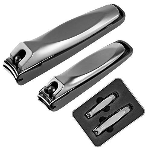 Nail Clippers with Catcher,No Splash Toenail Fingernail Clippers Nail Cutter Trimmer Set with Metal Case,Black Stainless Steel,Good Gift for Women and Men