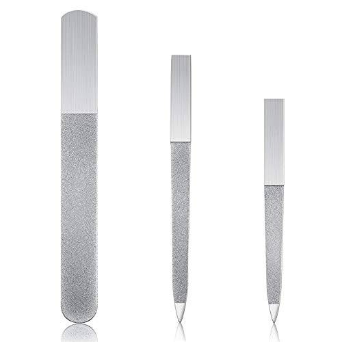 Urbanstrive Nail Care 3 Pieces Diamond Nail File Set Stainless Steel Double Side Nail File Metal Sapphire Buffer File Manicure Files for Salon Home and Travel