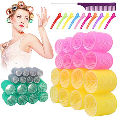 Jumbo Hair Rollers Hair Curlers. Large Self Grip Hair Curlers for Long Hair, Big Hair Rollers for Long Hair. No heat Curlers Hair Velcro Rollers with Clips & Comb.32 Pack
