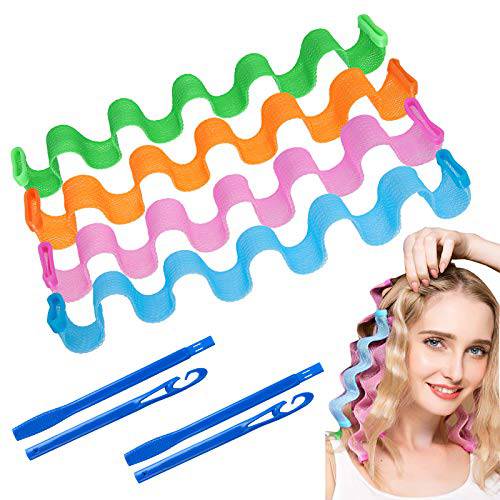 30 Pieces Hair Curlers Spiral Curls Heatless Wave Hair Curlers No Heat Spiral Curlers Styling Kit with 2 Set of Styling Hooks for Most Kinds of Hairstyles (Assorted Color,9.8in)…
