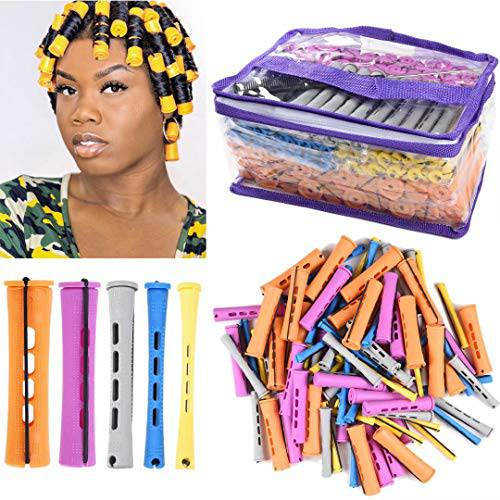 100pcs Perm Rods Set for Natural Hair 5 Sizes Cold Wave Rods Hair Rollers for Women Hair Curling Rods for Long Medium Small Hair Curler Styling DIY Hairdressing Tools（Orange+Purple+Gray+Blue+Yellow）