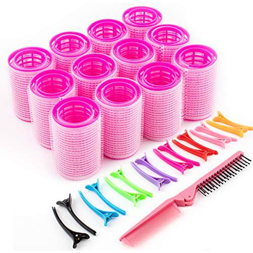 Hair Curlers,Hair Rollers,Hair Curlers Spiral Curls,Hair Curlers No Heat,Hair Curlers Rollers,2 Practical Size 24 Pcs Heatless Hair Curlers with 24Pcs Hair Clips 1 Comb
