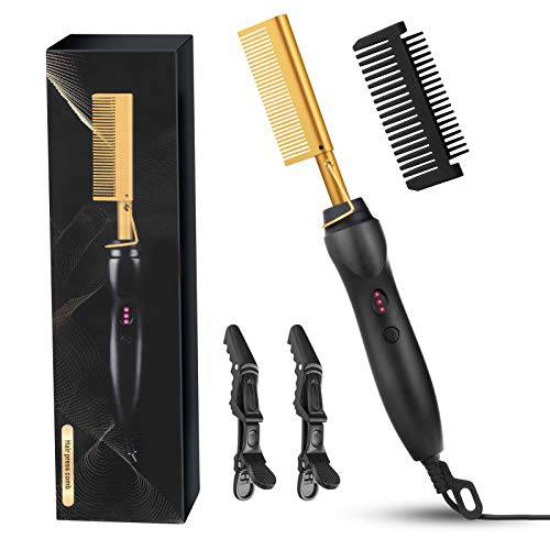 Hot Hair Straightener Brush,FLYBEBE Multifunctional Copper Hair Straightener Brush for Men Woman Electric Heating Comb, Portable Travel Anti-Scald Beard Hair Straightener Beard Comb