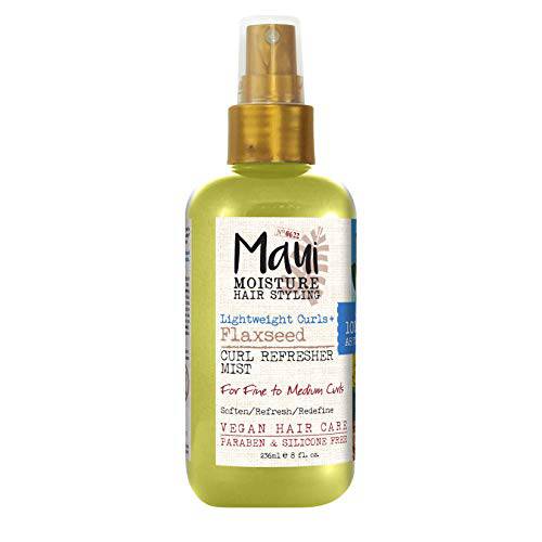 Maui Moisture Lightweight Curls + Flaxseed Curl Refresher Mist, Conditioning and Moisturizing Spray with Aloe Vera, Flaxseed Oil, Coconut Water, Vegan, Paraben Free, Silicone Free, 8oz