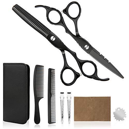 Professional Home Hair Cutting Kit - Quality Home Haircutting Scissors Barber/Salon/Home Thinning Shears Kit with Comb and Case Black Cape for Men and Women