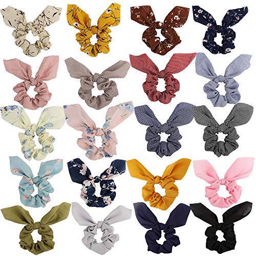 ACO-UINT 20 Pack Hair Scrunchies for Women, Adorable Chiffon Bow Scrunchies for Thick Hair, Bunny Ear Scrunchies Elastic Bulk Scrunchies Hair Accessories Hair Ties for Girls
