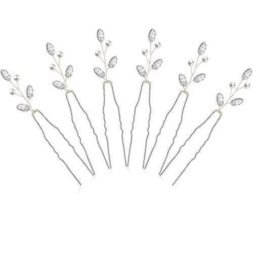 6 Pieces Pearl Crystal Bridal Hair Pins Rhinestone Flower Wedding Hair Piece Vintage Hair Accessory Party Hair Pins for Bride, Bridesmaids, Flower Girls(Silver)