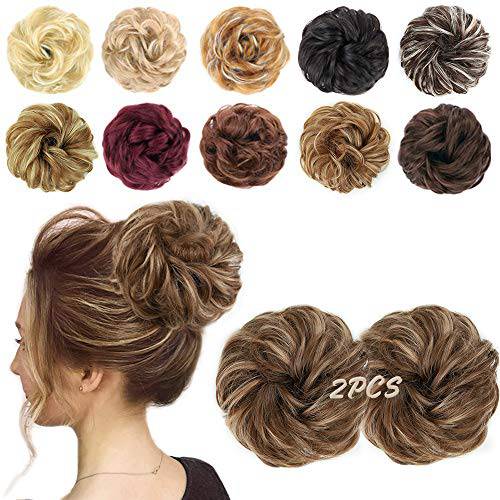 MORICA 2PCS Messy Hair Bun Extensions Curly Wavy Messy Synthetic Chignon Hairpiece Scrunchie Scrunchy Updo Hairpiece for women 1