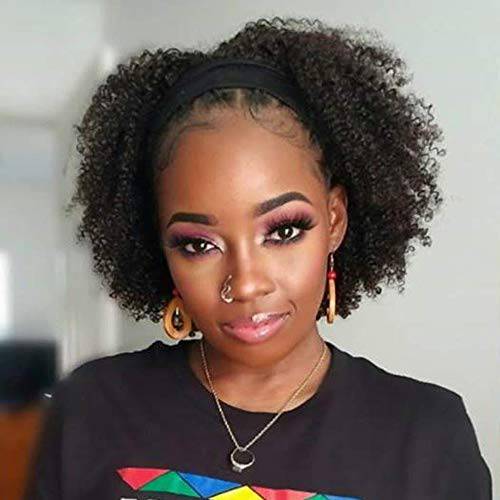 Legendhair Glueless Curly Bob Pixie Cut Headband Wigs Human Hair Afro kinky Curly None Lace Front Wigs for Black Women 150% Density Machine Made Headband Wigs Natural Color (8Inch)