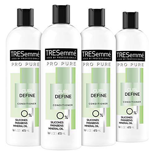 TRESemmé Pro Pure Conditioner Silicone-Free for Curly Hair Pro Pure Curl Define 0% Silicones, Parabens, and Mineral Oils and Dyes, 16 Fl Oz (Pack of 4)