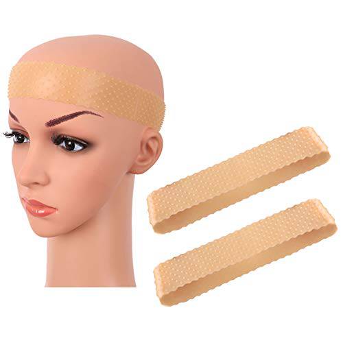 MapofBeauty 2 Pieces Non Slip Silicone wig Grip Band Adjustable Headband Hold Wig Men Women Sports Yoga (Light Brown)
