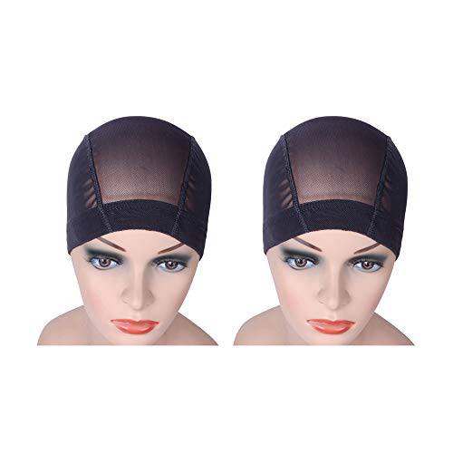 2 Pcs/Lot Wig Caps Mesh Cap for Making Wig Stretchable Hairnets with Wide Elastic Band Mesh Dome Cap for Wigs (Black Mesh Cap L)