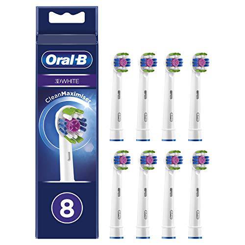 Braun Oral-B 4210201329428 3DWhite Toothbrush Heads with Cleanmaximiser Bristles for Brightening Cleaning in Letterbox Packaging Pack of 8
