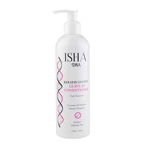 ISHA DNA Keratin Treatment System Leave In conditioner - Sulfate Free - Daily Treatment For Instant Damage Control - Provides Volume and Detangles - Coconut and Argan Oil Infused (12 Fl oz.)