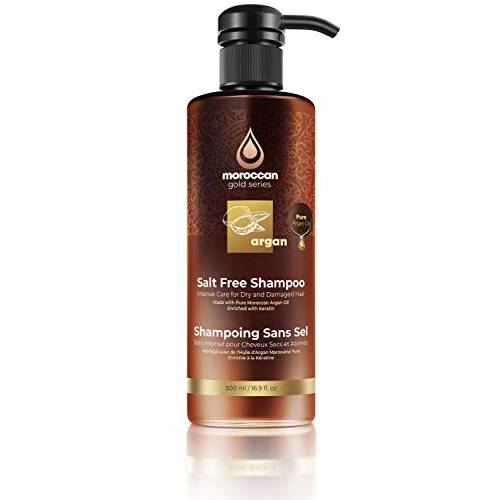 Moroccan Gold Series Salt Free Shampoo – Argan Oil Shampoo for Curly, Dry, Color Treated or Damaged Hair – Hydrating Shampoo Made with Pure Moroccan Argan Oil and Keratin, 16.9 Fl.oz